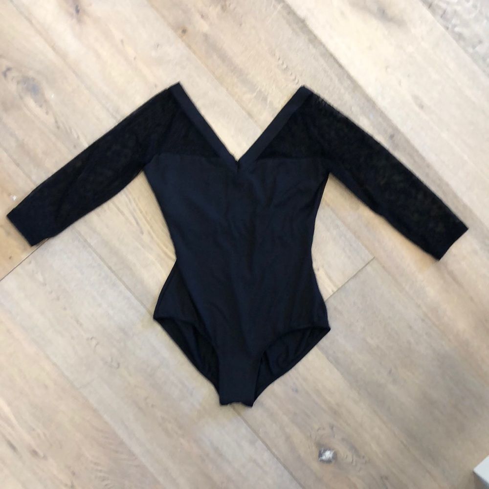 Natalie Dancewear Black Long Sleeved Leotard with Mesh, Women’s M